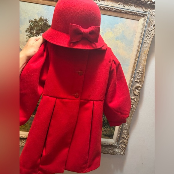 Janie and Jack Red Girl’s Coat (3-4) and Matching Hat (4-5) - Picture 4 of 9